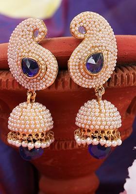 Gold Plated Blue Contemporary Jhumkas Earrings