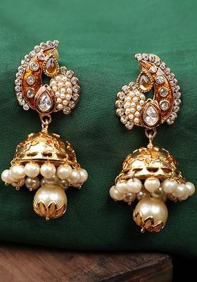 Gold Plated Brown Contemporary Jhumkas Earrings
