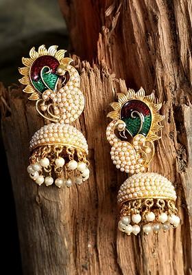 Gold Plated Multicoloured Contemporary Jhumkas Earrings