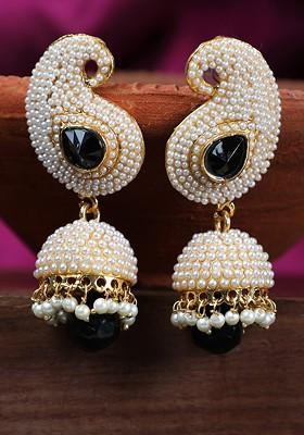 Gold Plated Black Contemporary Jhumkas Earrings