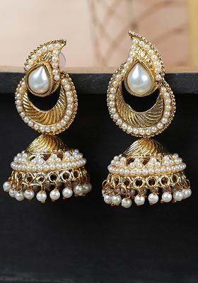 Gold Plated White Contemporary Jhumkas Earrings