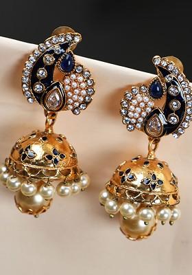 Gold Plated Blue Contemporary Jhumkas Earrings