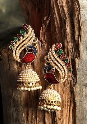 Gold Plated Multicoloured Contemporary Jhumkas Earrings