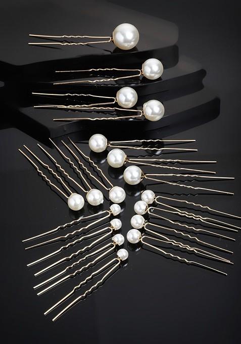 Women Gold Toned And White Embellished U Pins