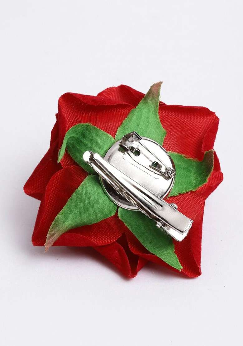 Women Red Rose Shape Alligator Hair Clip - Indya