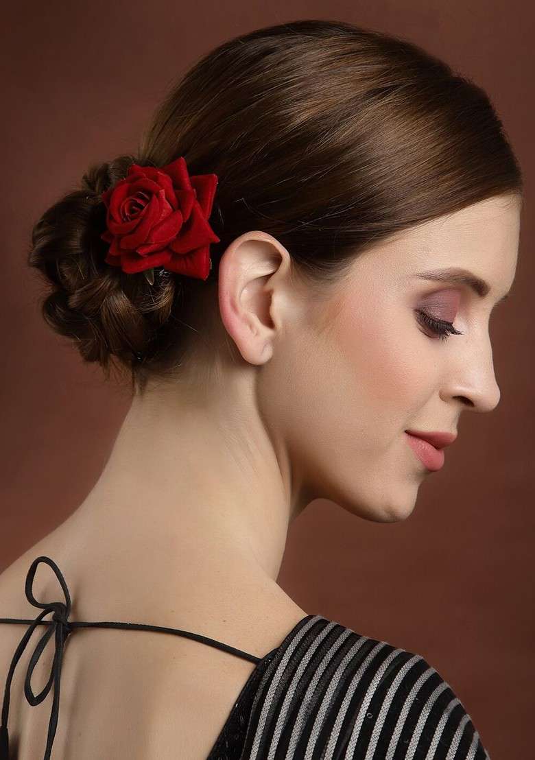 Women Red Rose Shape Alligator Hair Clip - Indya