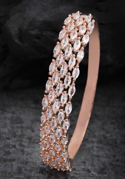 Women Cubic Zirconia And Rose Gold Plated Bangle Style Bracelet