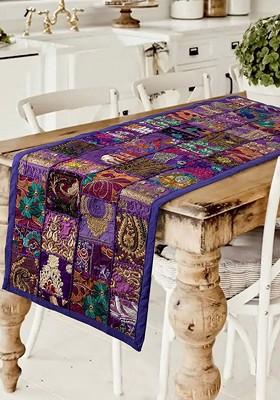 HANDICRAFT PALACE Purple And Multicoloured Cotton Khambadiya Patchwork Table Runner