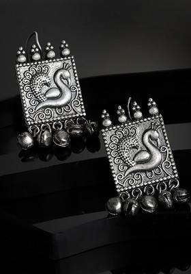 Silver Plated Peacock Shaped Drop Earrings