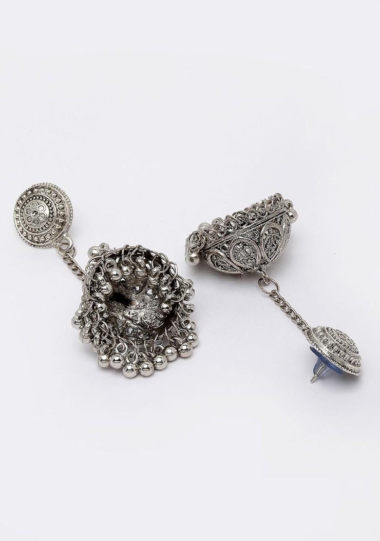 Silver Plated Dome Shaped Drop Earrings