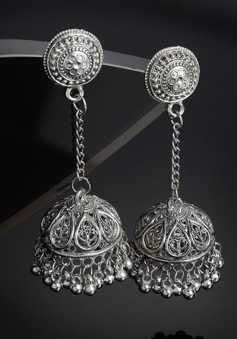 Silver Plated Dome Shaped Drop Earrings