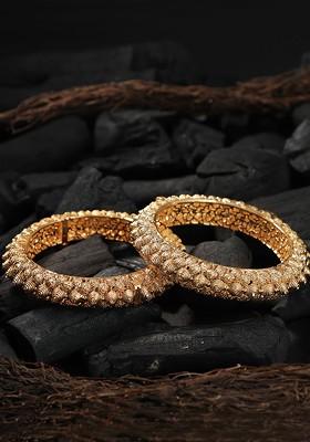 Set Of 2 24 CT Gold Plated White Stone Studded Bangles