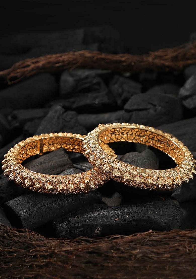 Set Of 2 24 CT Gold Plated White Stone Studded Bangles