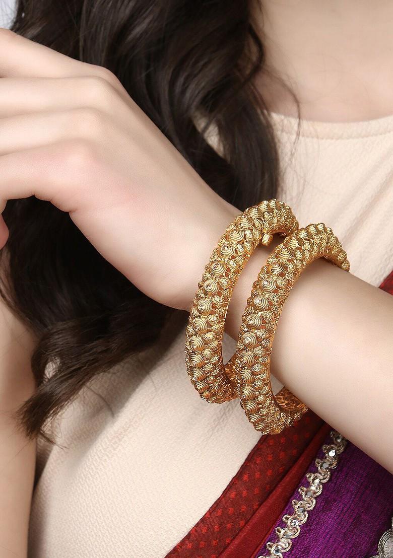 Set Of 2 24 CT Gold Plated White Stone Studded Bangles