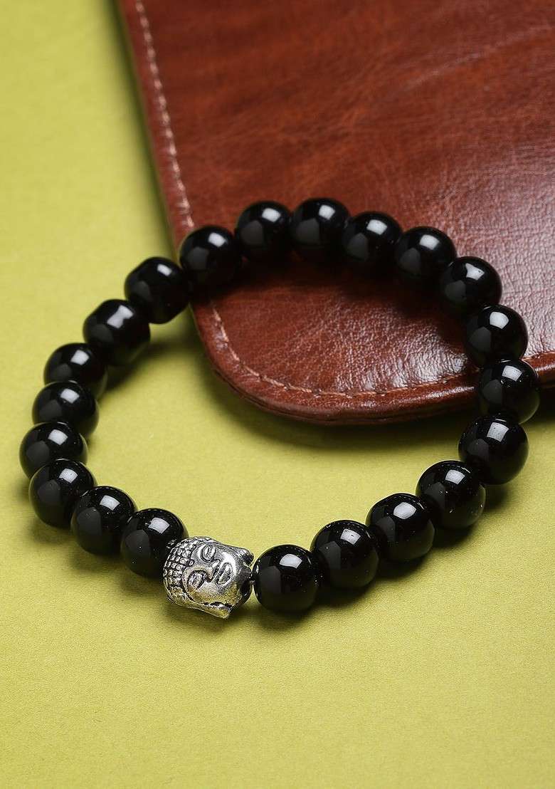 Women Black Brass Handcrafted Silver Plated Charm Bracelet - Indya