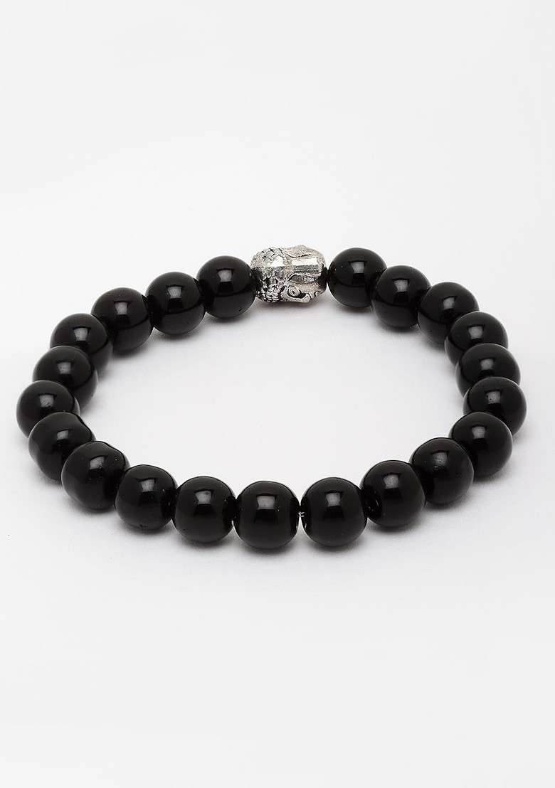 Women Black Brass Handcrafted Silver Plated Charm Bracelet - Indya