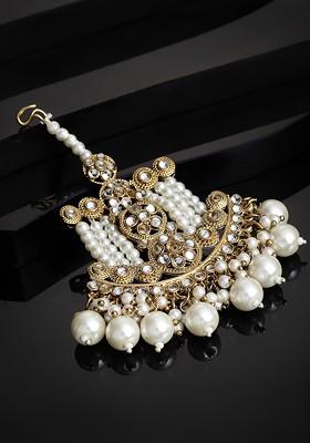 Gold Plated And White Stone Studded Pearls Beaded Jhumar Passa