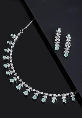 Women Rhodium Plated AD Studded Single Line Sleek Jewellery Set