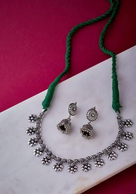 Silver Plated Floral Inspired Oxidised German Silver Jewellery Set