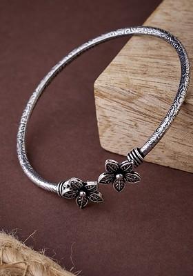 Women Oxidised Silver Plated Floral Kada Bangle