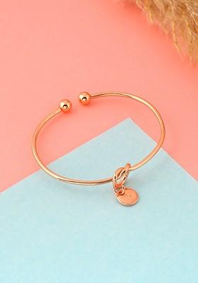 Women Rose Gold Plated Brass R Initial Cuff Bracelet