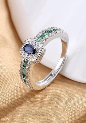 Silver Toned Blue And Green Crystal Glamour Spark Ring