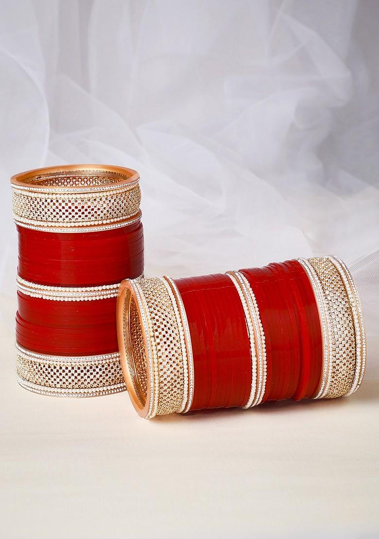 Buy Women Women Red Gold Plated Ad Studded And Pearl Beaded Bridal