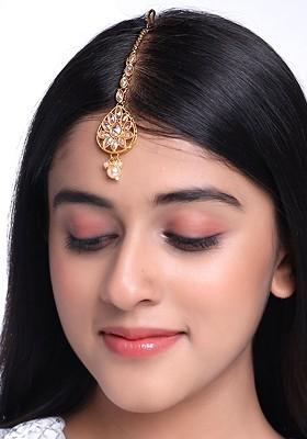 Gold Plated Gold Stone Studded Maang Tikka  Head Jewellery