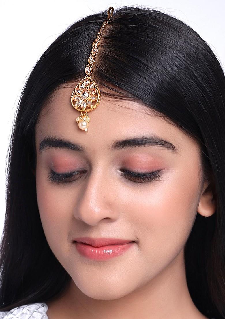 Buy Women Gold Plated Gold Stone Studded Maang Tikka Head