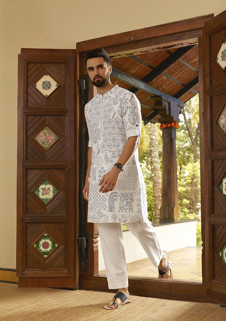Buy Men White Bandhani Printed Kurta With Trousers 18331378