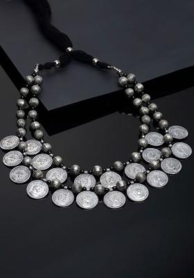 Silver Plated German Silver Coin Oxidised Necklace
