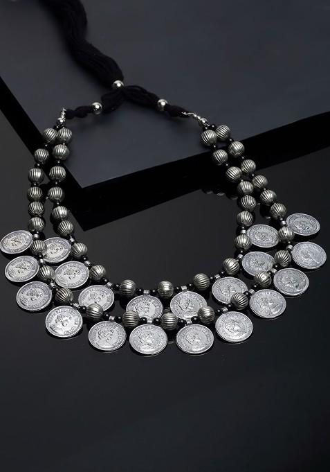 Silver Plated German Silver Coin Oxidised Necklace