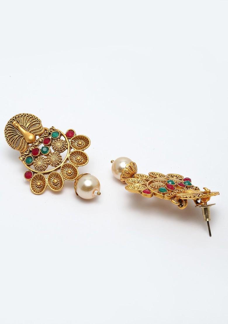 Gold Plated Stone Studded Peacock Shaped Jewellery Set