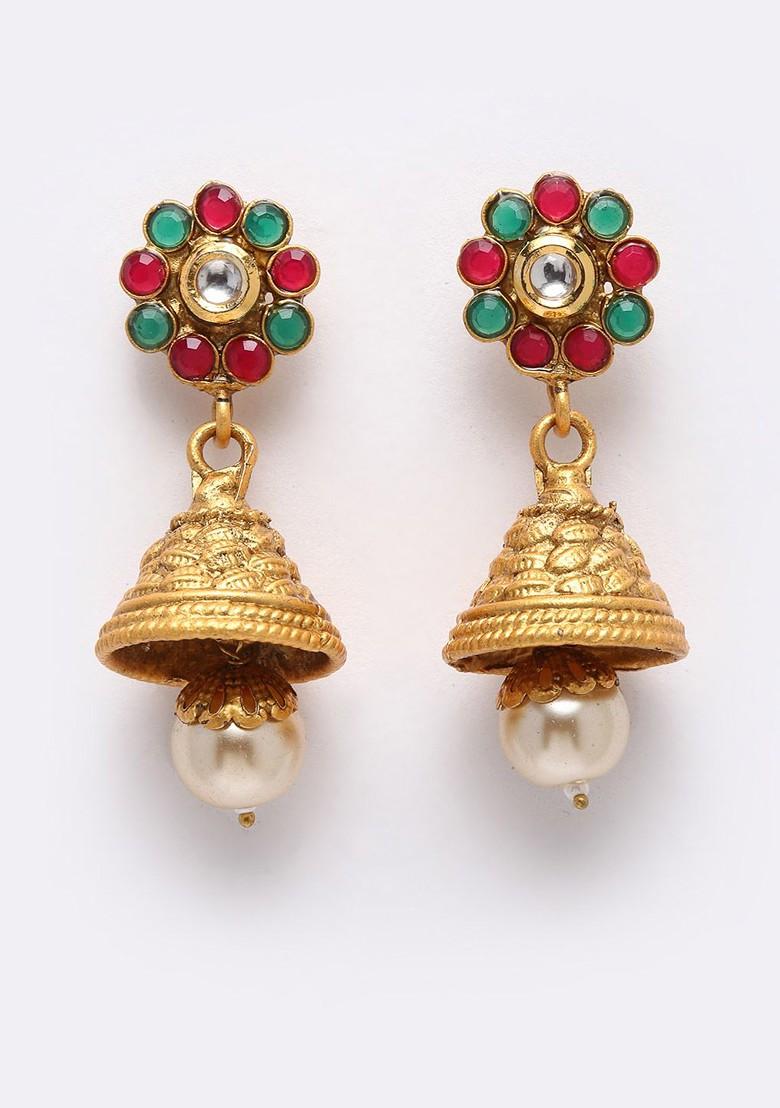 Gold Plated Red And Green Stone Studded Handcrafted Beads Jewellery Set