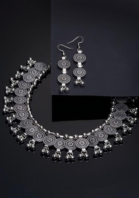  Silver  Toned Oxidised Jewellery Set