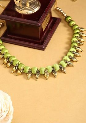 Gold Toned And Green German Silver Gold Plated Handcrafted Necklace