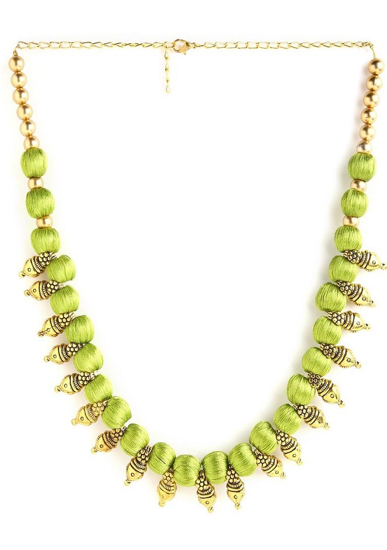 Gold Toned And Green German Silver Gold Plated Handcrafted Necklace