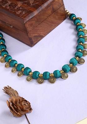 Gold Toned And Green German Silver Gold Plated Handcrafted Necklace