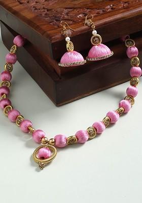 Pink And Gold Toned German Silver Jewelry Set