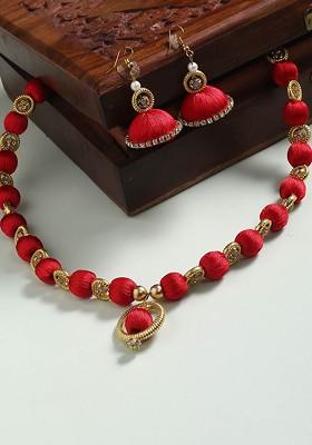 German Silver And Red Gold Plated Beaded Jewellery Set