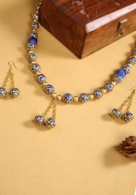 German Silver And Blue Beaded Gold Plated Jewellery Set