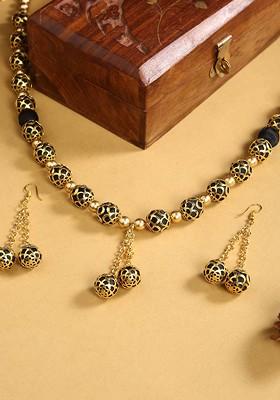 Gold Toned German Silver Oxidised Jewellery Set