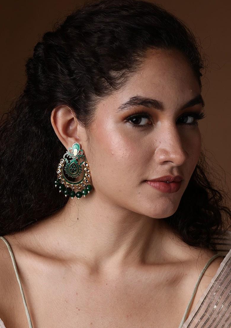 Gold Toned Crescent Shaped Chandbalis Earrings