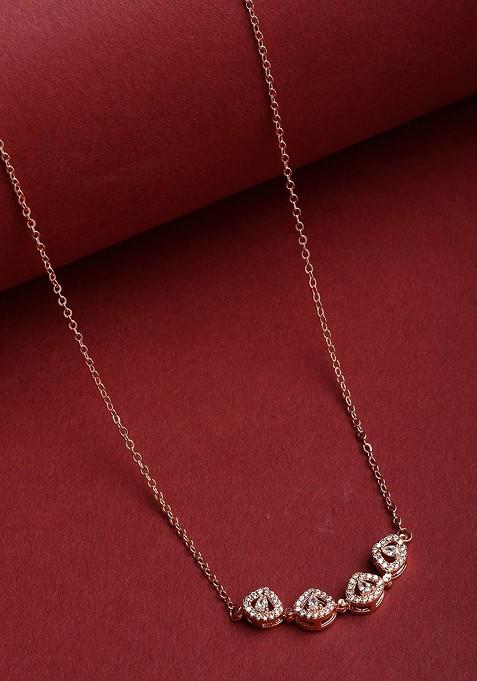 Rose Gold Plated Diamond Look Foldable Pendant With Chain