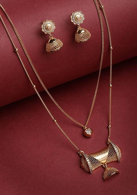 Gold Plated CZ Studded Handcrafted Jewellery Set