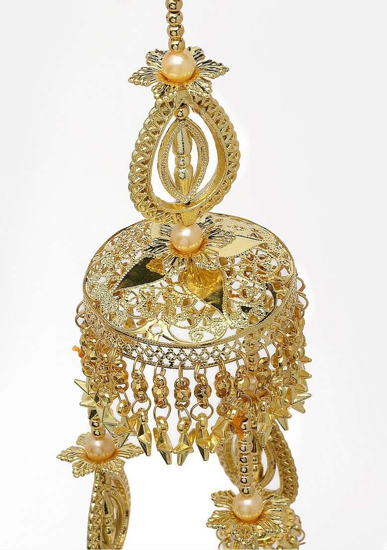 Pack Of 2 Women Gold Plated And White Beaded Bridal Layered Kaleeras - Indya