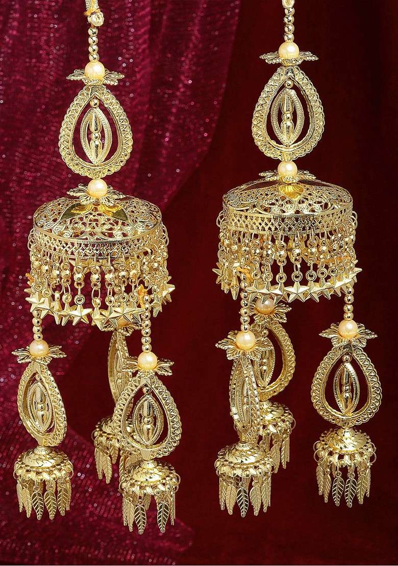Pack Of 2 Women Gold Plated And White Beaded Bridal Layered Kaleeras - Indya