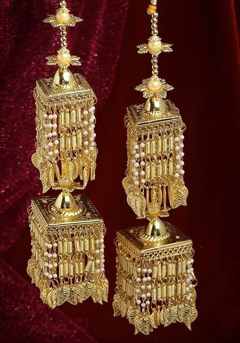 Pack Of 2 Gold Plated And White Pearl Beaded Bridal Heavy Kaleera Sets