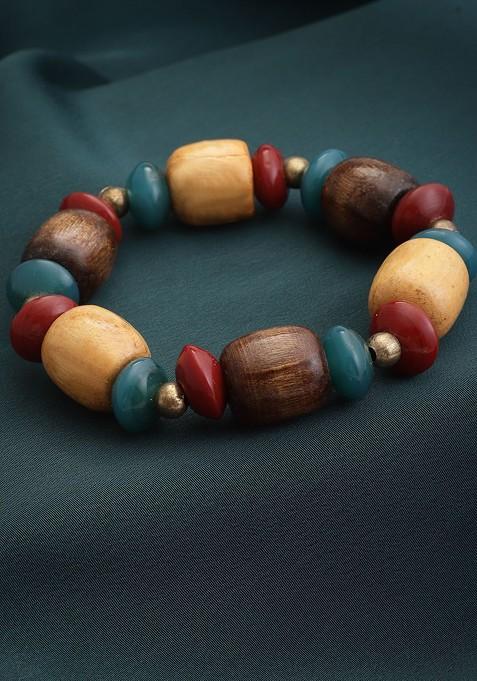 Women Maroon And Brown Wood Bracelet