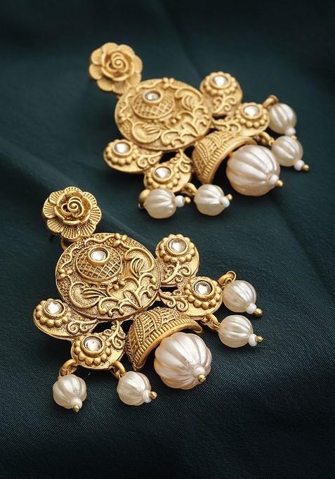 Gold Plated White Paisley Shaped Drop Earrings